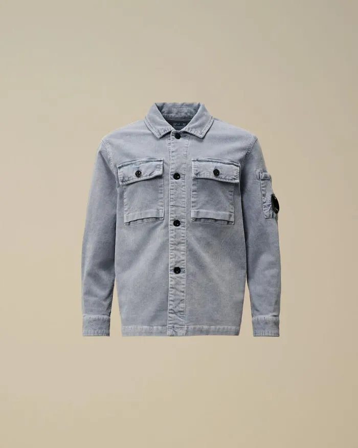 CP Company Clothing 48 U16 Cotton Stretch Corduroy Buttoned Lens Shirt Flint Stone Blue 8211 Kids