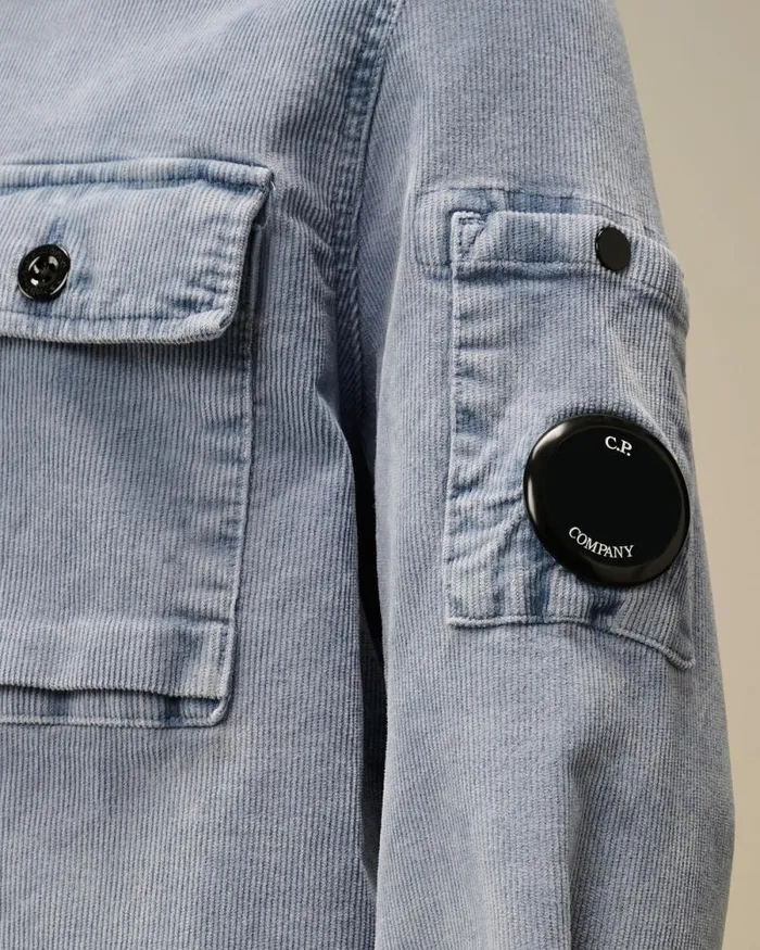 CP Company Clothing 48 U16 Cotton Stretch Corduroy Buttoned Lens Shirt Flint Stone Blue 8211 Kids