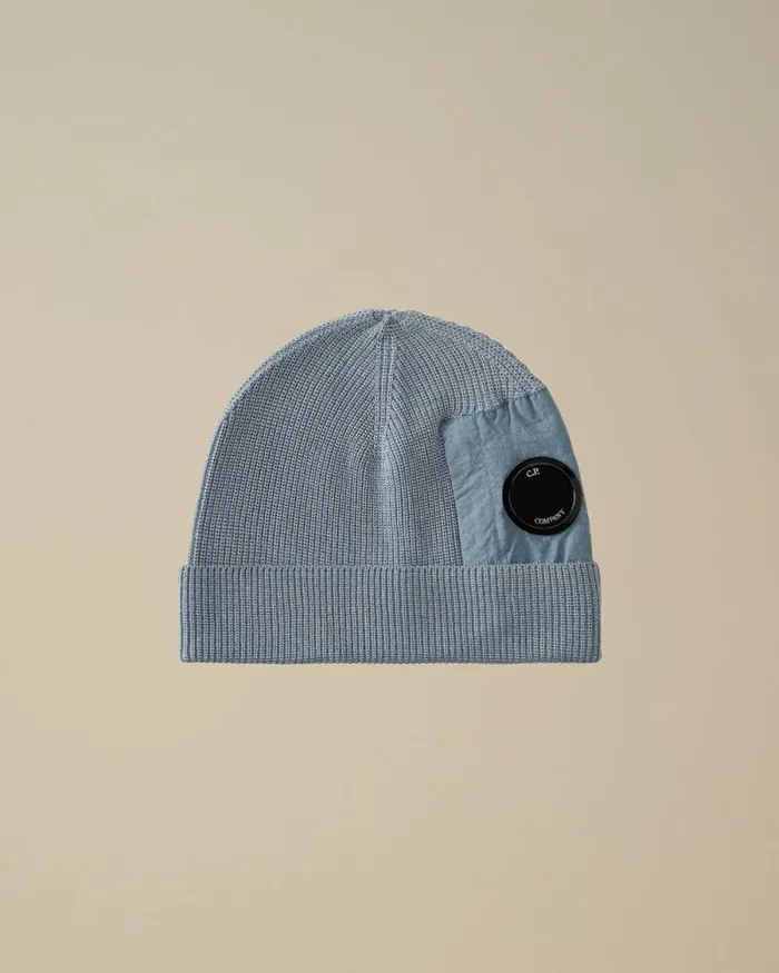 CP Company Hats Extrafine Merino Wool Lens Beanie Flint Stone Blue 8211 Man