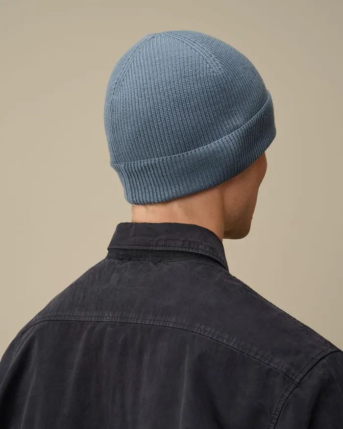 CP Company Hats Extrafine Merino Wool Lens Beanie Flint Stone Blue 8211 Man