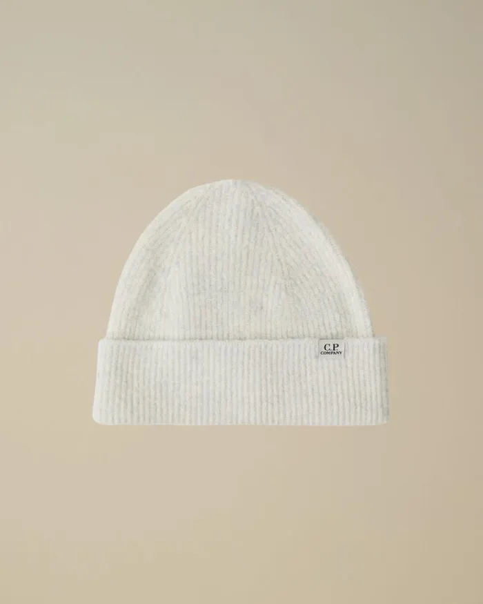 CP Company Hats Fleece Knit Beanie White Melange 8211 Man