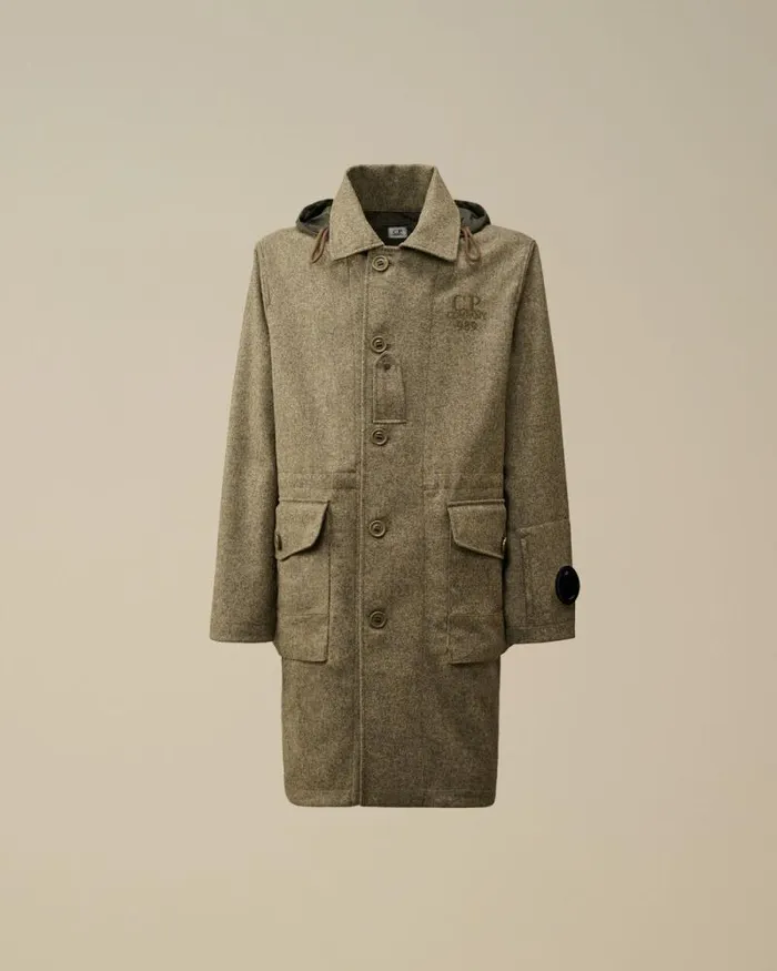 CP Company Jacket and Coats Shetland Twill Hooded Car Coat Forest Melange Grey 8211 Man