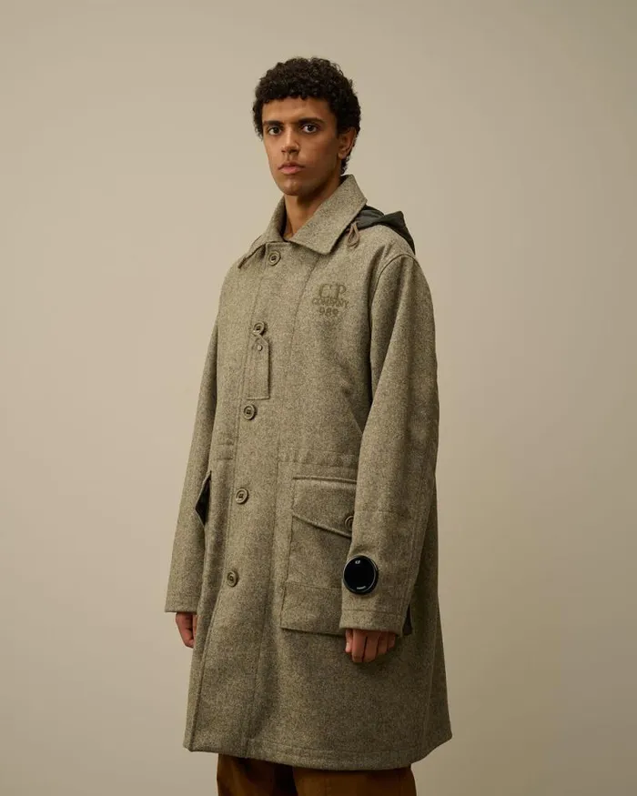 CP Company Jacket and Coats Shetland Twill Hooded Car Coat Forest Melange Grey 8211 Man