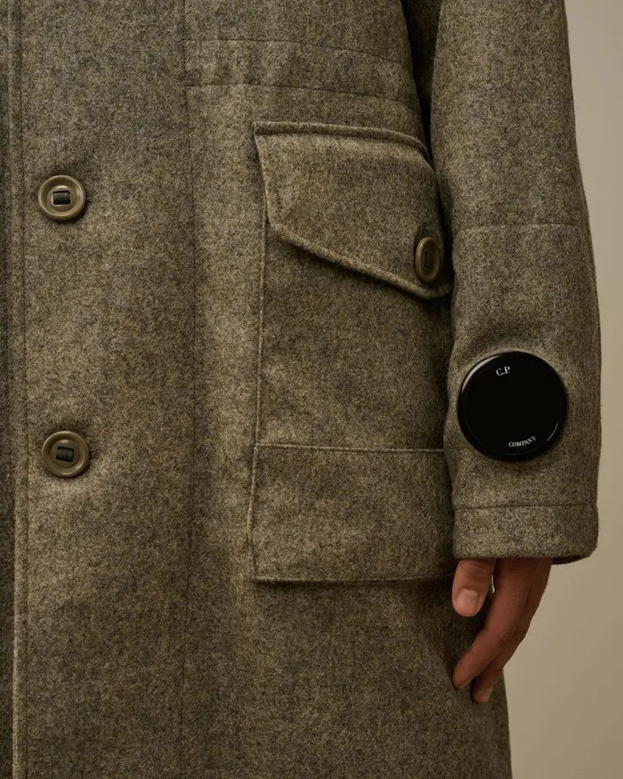 CP Company Jacket and Coats Shetland Twill Hooded Car Coat Forest Melange Grey 8211 Man