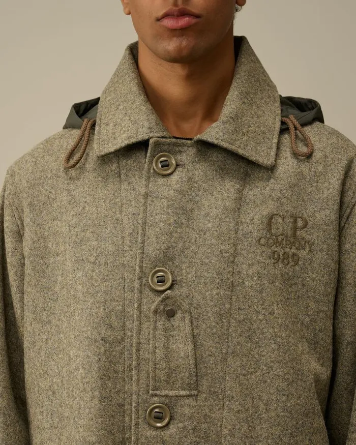 CP Company Jacket and Coats Shetland Twill Hooded Car Coat Forest Melange Grey 8211 Man