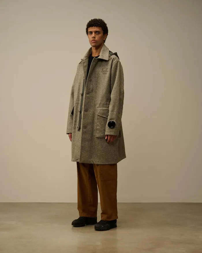 CP Company Jacket and Coats Shetland Twill Hooded Car Coat Forest Melange Grey 8211 Man
