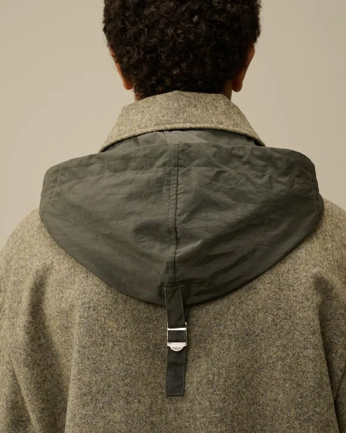 CP Company Jacket and Coats Shetland Twill Hooded Car Coat Forest Melange Grey 8211 Man