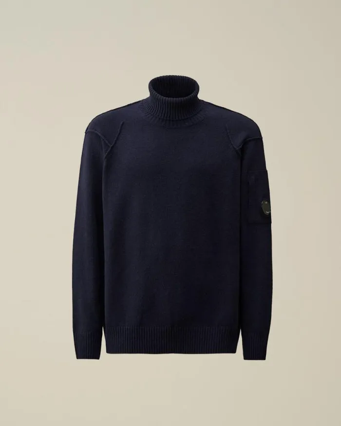 CP Company Jumpers Lambswool GRS Turtleneck Knit Total Eclipse Blue 8211 Man