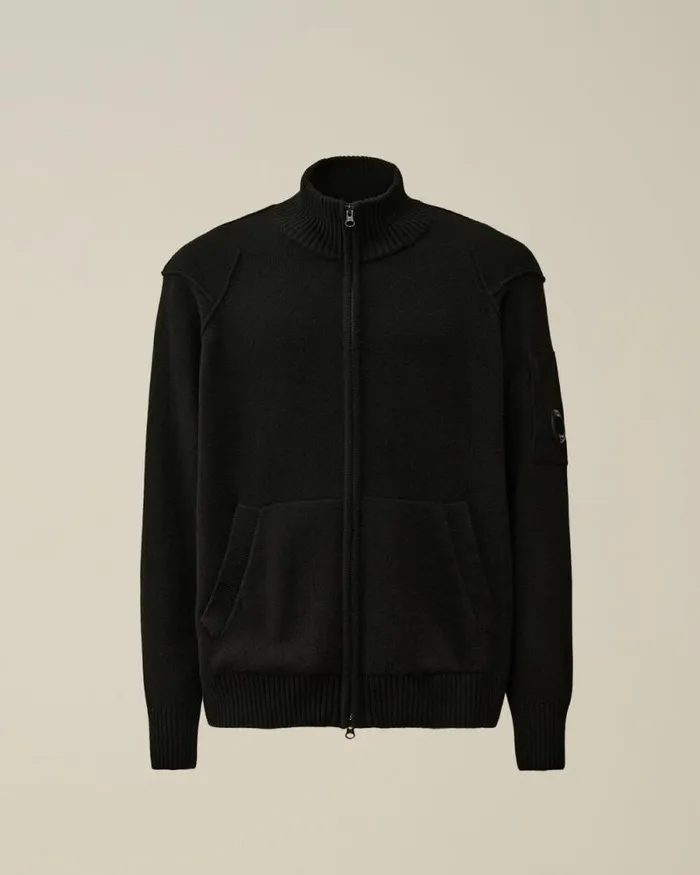 CP Company Jumpers Lambswool GRS Zipped Cardigan Black 8211 Man