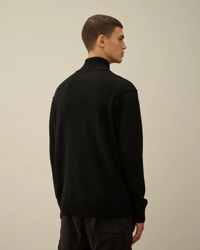 CP Company Jumpers Lambswool GRS Zipped Cardigan Black 8211 Man