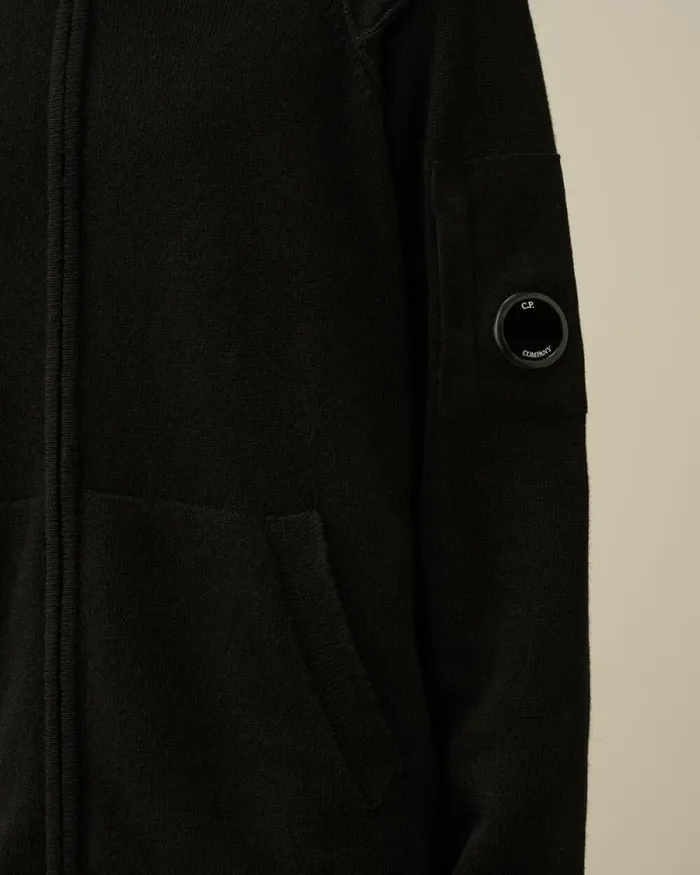 CP Company Jumpers Lambswool GRS Zipped Cardigan Black 8211 Man