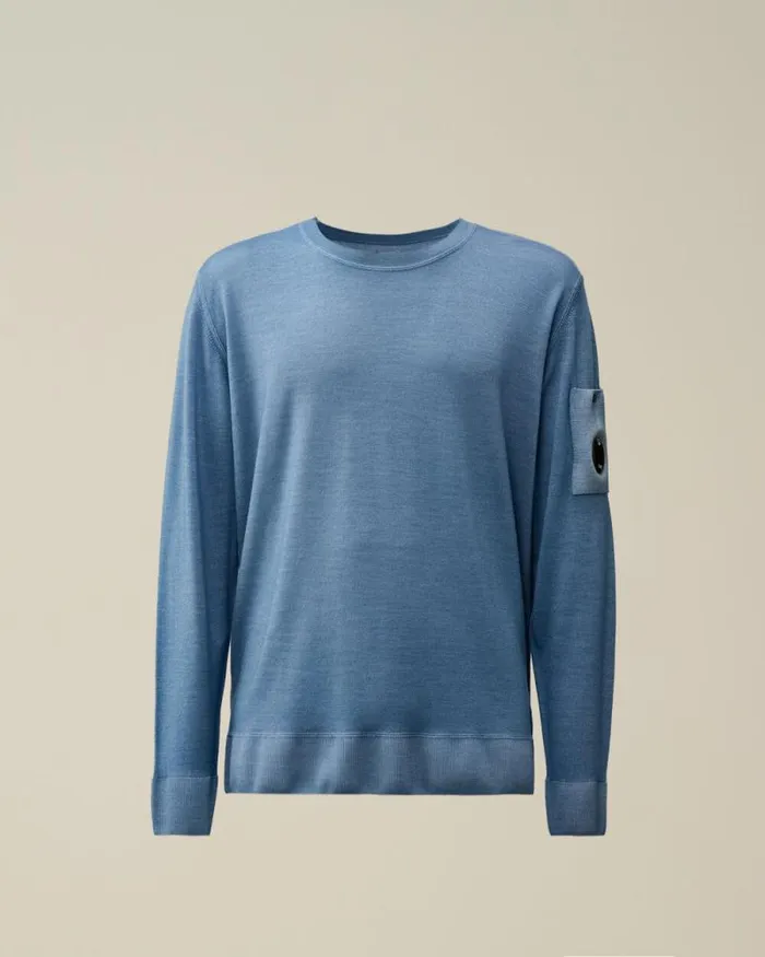 CP Company Jumpers Merino Wool Fast Dyed Crew Neck Knit Flint Stone Blue 8211 Man