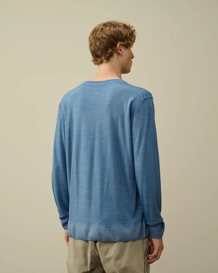 CP Company Jumpers Merino Wool Fast Dyed Crew Neck Knit Flint Stone Blue 8211 Man
