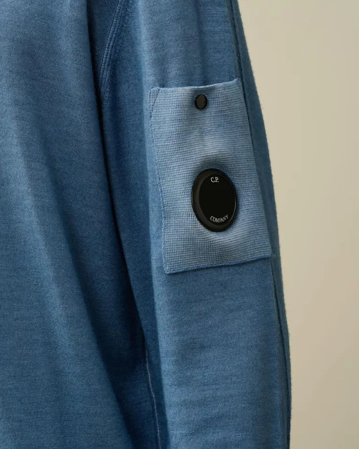 CP Company Jumpers Merino Wool Fast Dyed Crew Neck Knit Flint Stone Blue 8211 Man