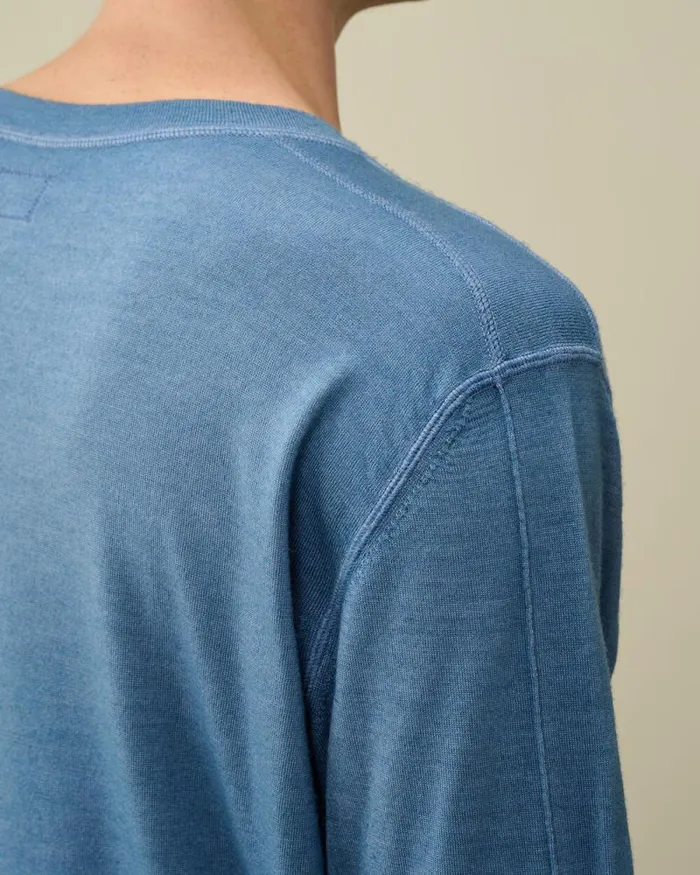 CP Company Jumpers Merino Wool Fast Dyed Crew Neck Knit Flint Stone Blue 8211 Man