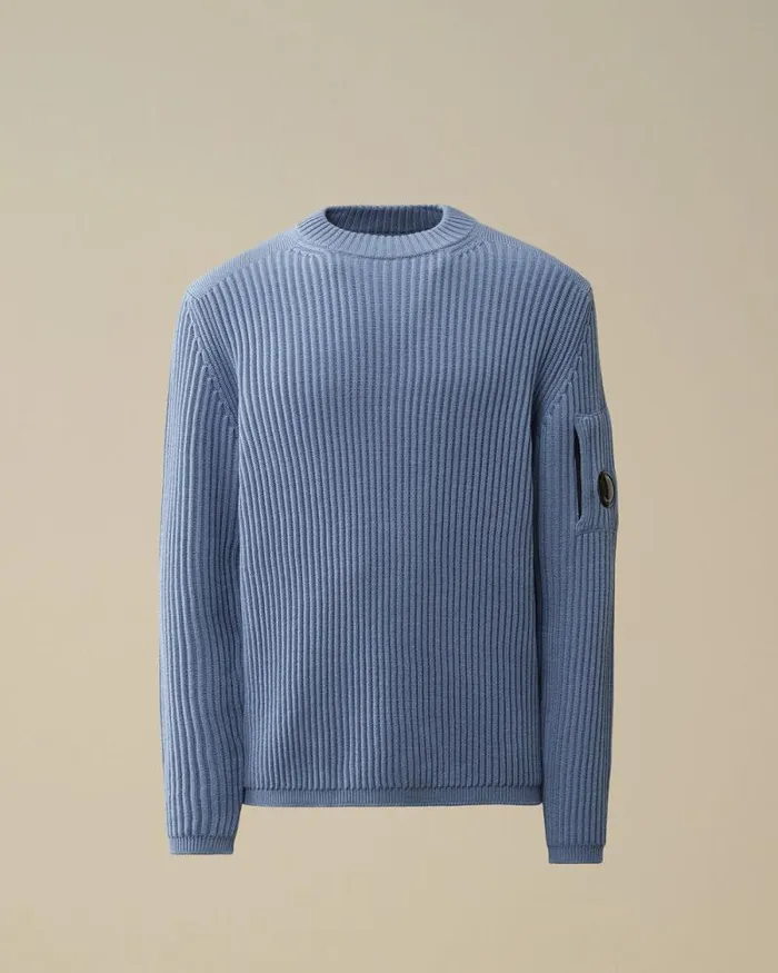 CP Company Jumpers ReWool Funnel Neck Knit Flint Stone Blue 8211 Man