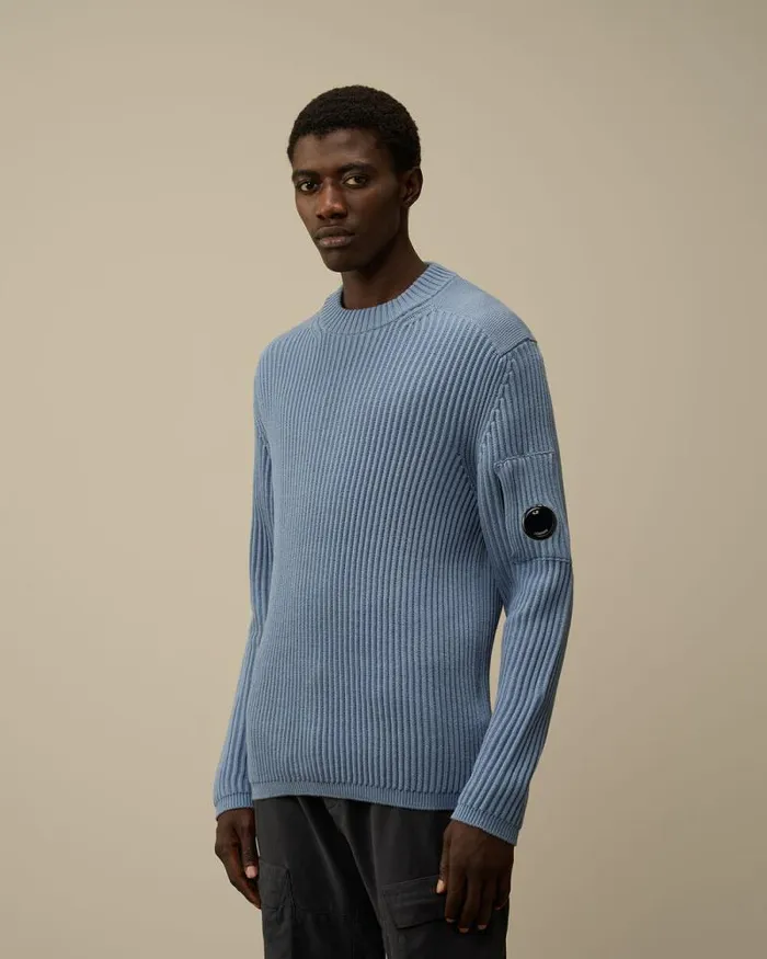 CP Company Jumpers ReWool Funnel Neck Knit Flint Stone Blue 8211 Man