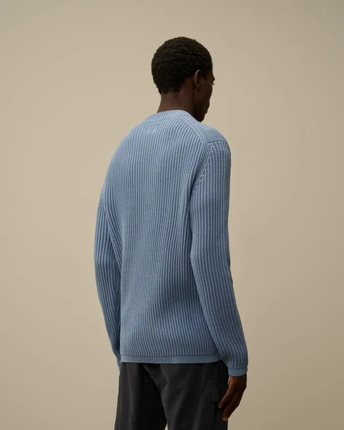 CP Company Jumpers ReWool Funnel Neck Knit Flint Stone Blue 8211 Man