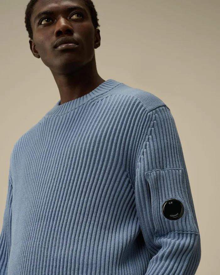 CP Company Jumpers ReWool Funnel Neck Knit Flint Stone Blue 8211 Man