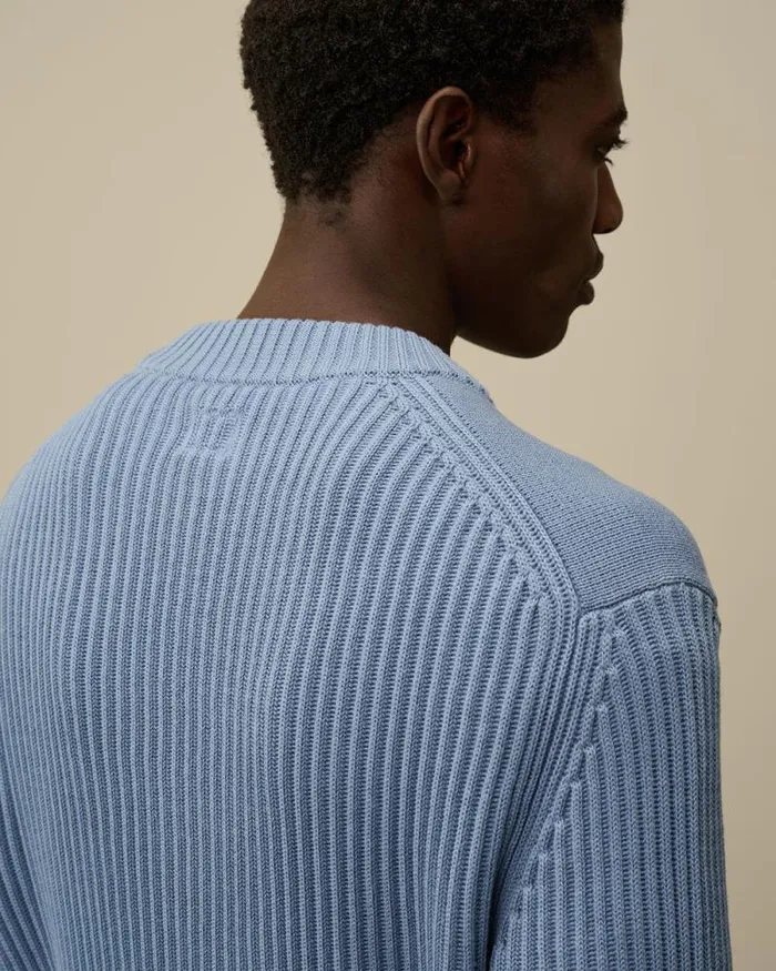 CP Company Jumpers ReWool Funnel Neck Knit Flint Stone Blue 8211 Man