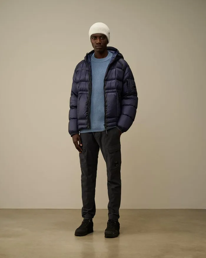 CP Company Jumpers ReWool Funnel Neck Knit Flint Stone Blue 8211 Man
