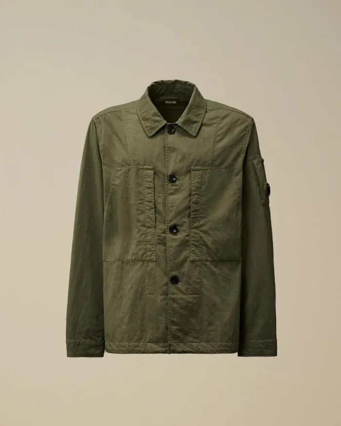 CP Company Overshirt Diagonal Flatt Nylon Buttoned Overshirt Grape Leaf Green 8211 Man