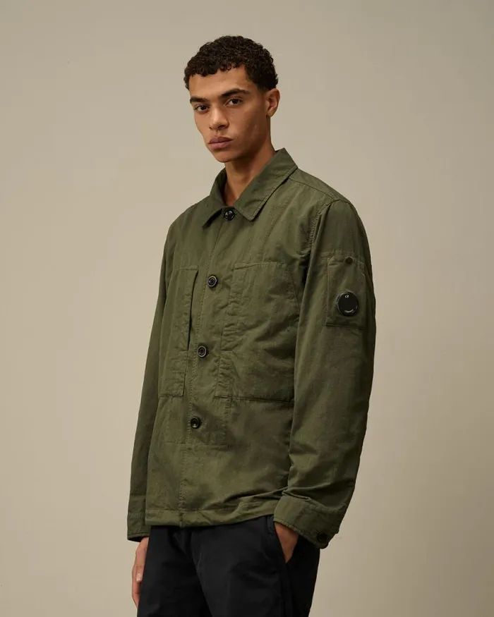 CP Company Overshirt Diagonal Flatt Nylon Buttoned Overshirt Grape Leaf Green 8211 Man