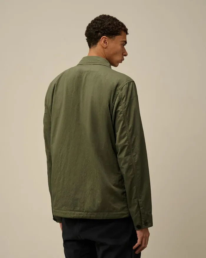 CP Company Overshirt Diagonal Flatt Nylon Buttoned Overshirt Grape Leaf Green 8211 Man