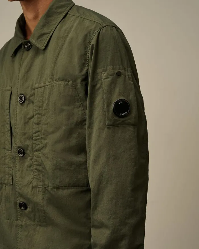 CP Company Overshirt Diagonal Flatt Nylon Buttoned Overshirt Grape Leaf Green 8211 Man