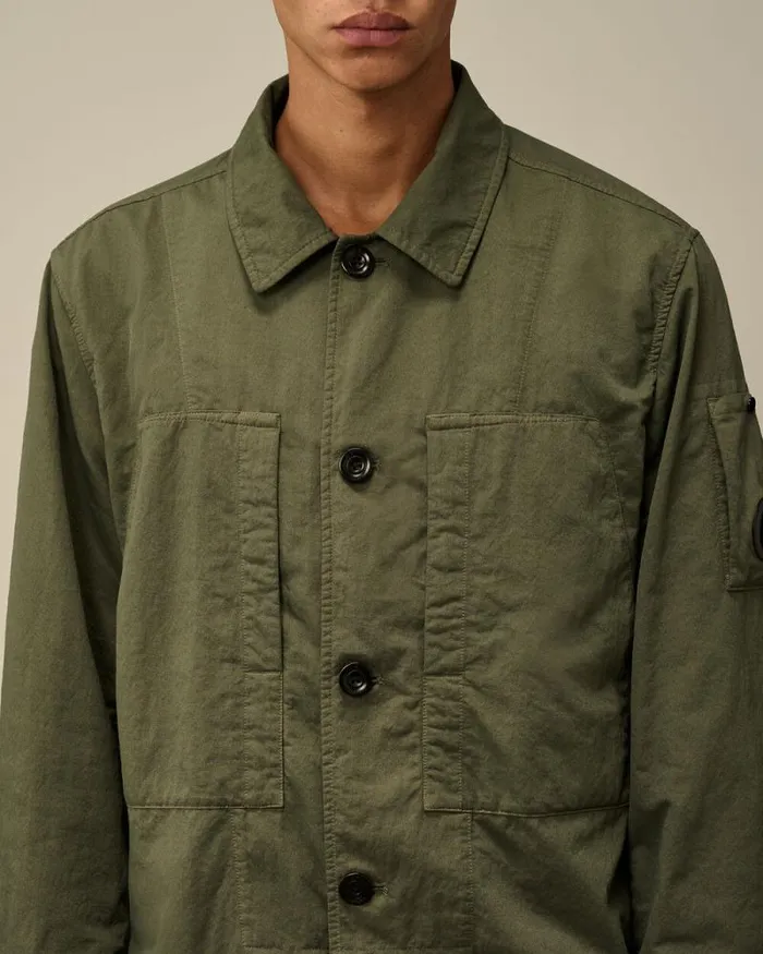 CP Company Overshirt Diagonal Flatt Nylon Buttoned Overshirt Grape Leaf Green 8211 Man