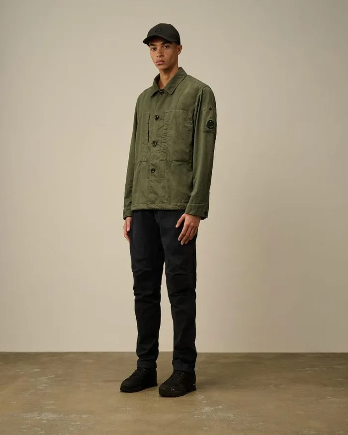 CP Company Overshirt Diagonal Flatt Nylon Buttoned Overshirt Grape Leaf Green 8211 Man