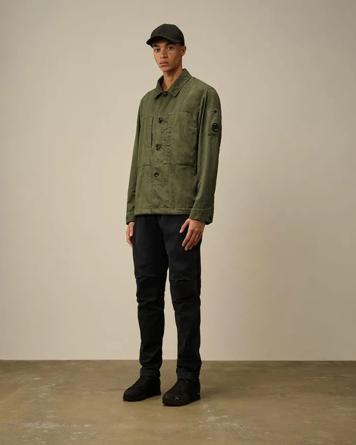 CP Company Overshirt Diagonal Flatt Nylon Buttoned Overshirt Grape Leaf Green 8211 Man