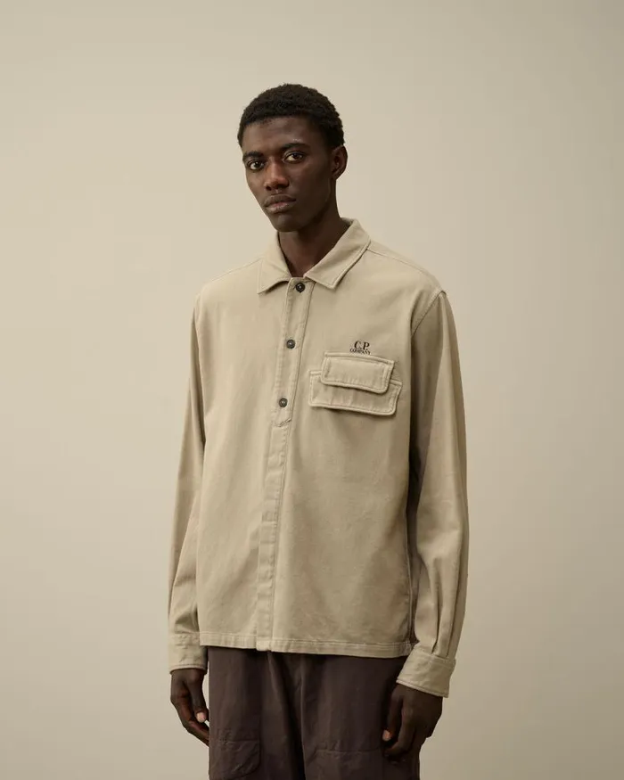 CP Company Shirt Armored Stretch Satin Buttoned Shirt Vintage Khaki Beige 8211 Man