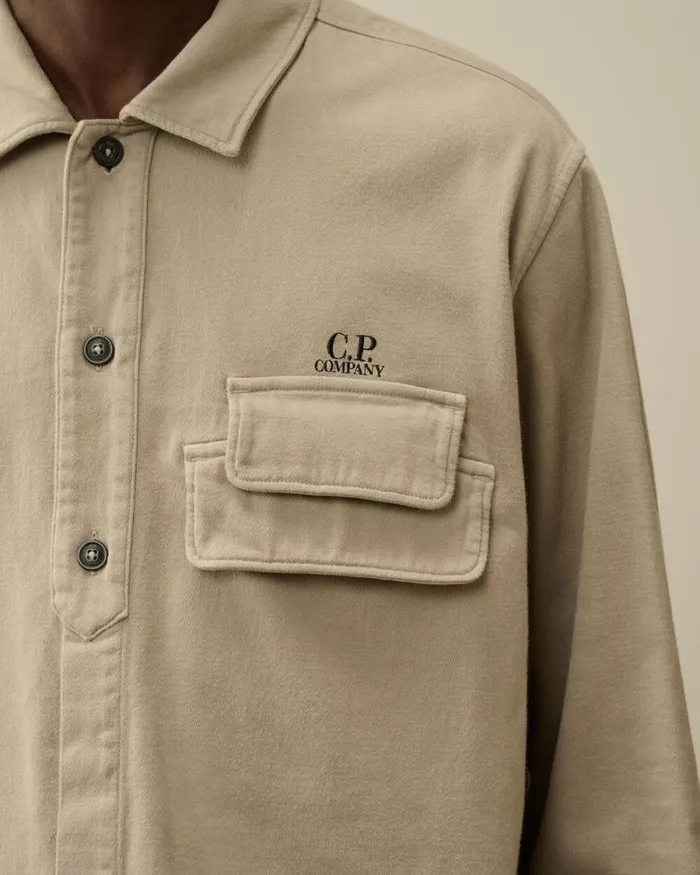 CP Company Shirt Armored Stretch Satin Buttoned Shirt Vintage Khaki Beige 8211 Man