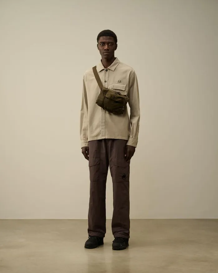 CP Company Shirt Armored Stretch Satin Buttoned Shirt Vintage Khaki Beige 8211 Man