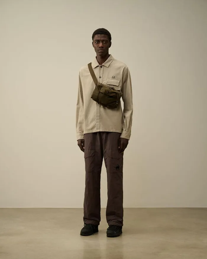 CP Company Shirt Armored Stretch Satin Buttoned Shirt Vintage Khaki Beige 8211 Man