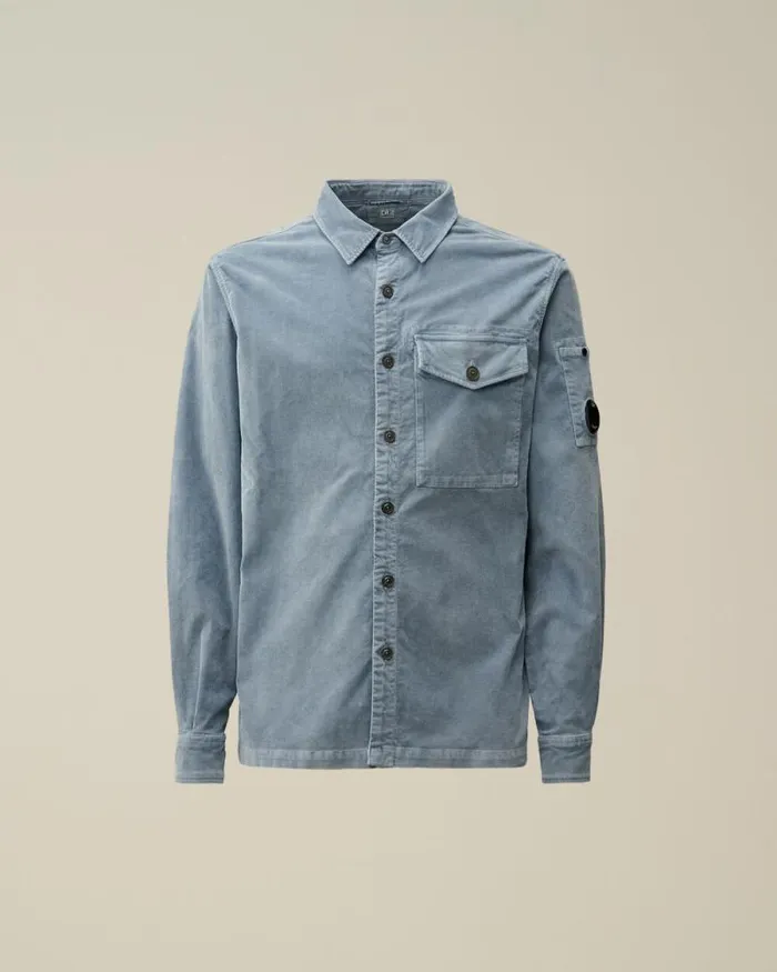 CP Company Shirt Corduroy Lens Buttoned Shirt Flint Stone Blue 8211 Man
