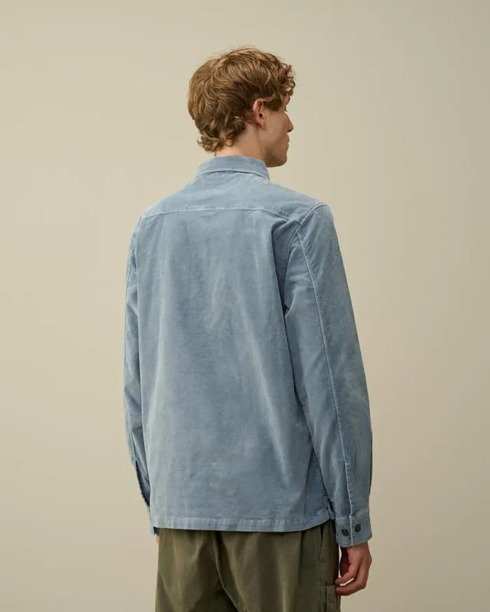 CP Company Shirt Corduroy Lens Buttoned Shirt Flint Stone Blue 8211 Man
