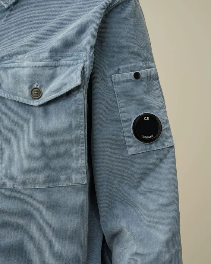 CP Company Shirt Corduroy Lens Buttoned Shirt Flint Stone Blue 8211 Man