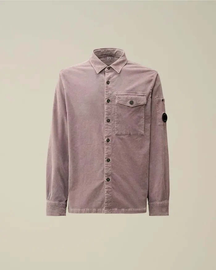 CP Company Shirt Corduroy Lens Buttoned Shirt Purple Dove 8211 Man