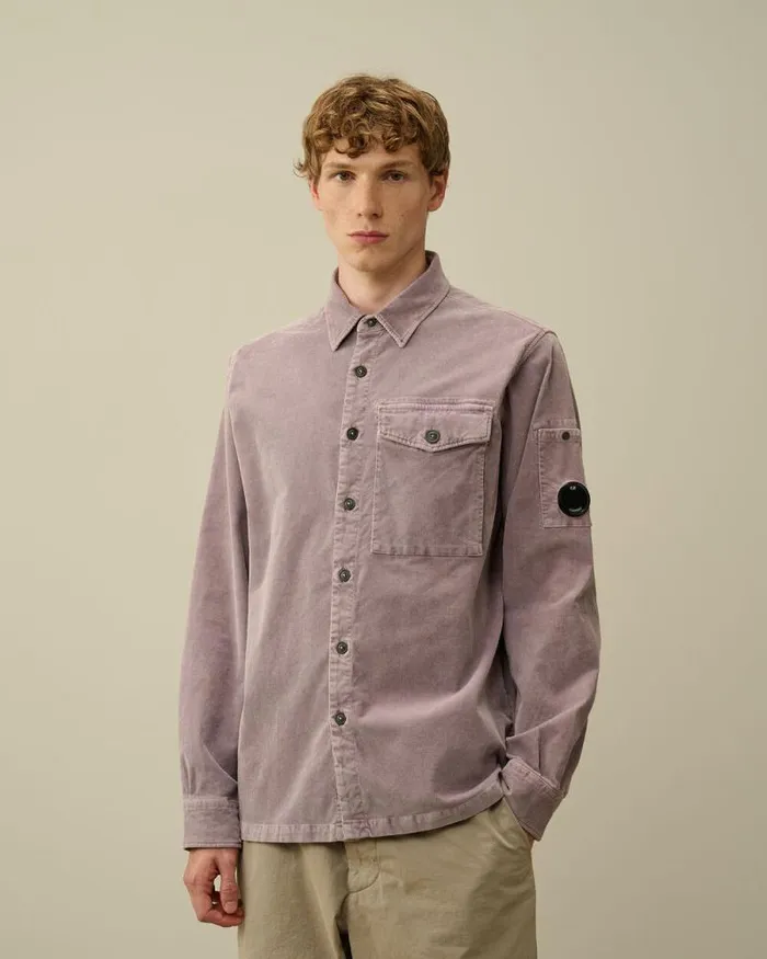 CP Company Shirt Corduroy Lens Buttoned Shirt Purple Dove 8211 Man