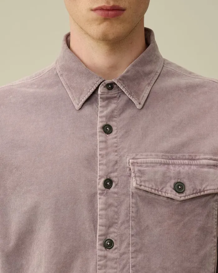 CP Company Shirt Corduroy Lens Buttoned Shirt Purple Dove 8211 Man