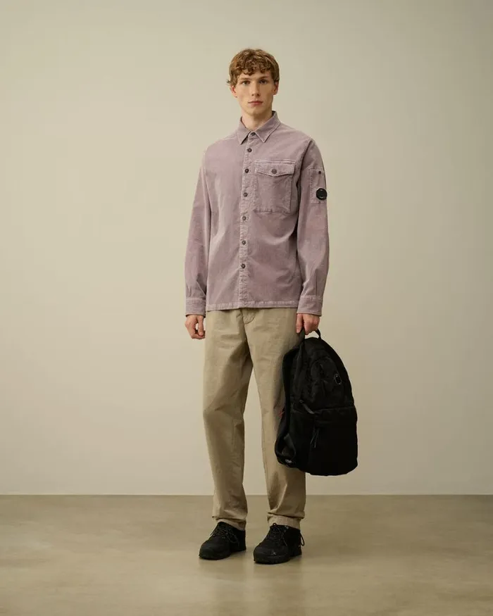 CP Company Shirt Corduroy Lens Buttoned Shirt Purple Dove 8211 Man