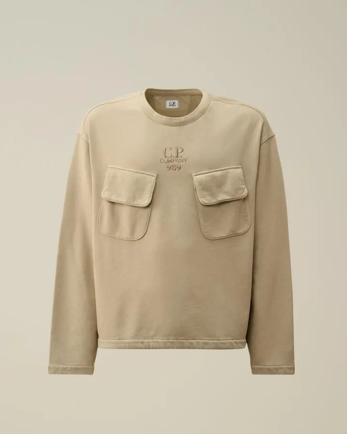 CP Company Sweatshirts Brushed And Emerized Diagonal Fleece Crew Neck Utility Sweatshirt Vintage Khaki Beige 8211 Man CP Company Sweatshirts Brushed And Emerized Diagonal Fleece Crew Neck Utility Sweatshirt Vintage Khaki Beige 8211 Man
