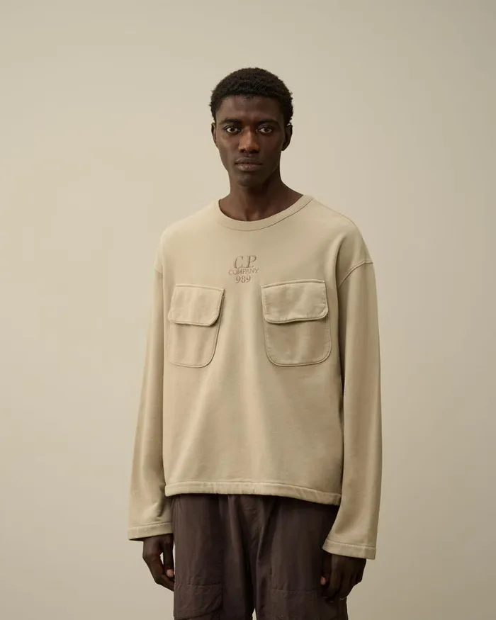 CP Company Sweatshirts Brushed And Emerized Diagonal Fleece Crew Neck Utility Sweatshirt Vintage Khaki Beige 8211 Man