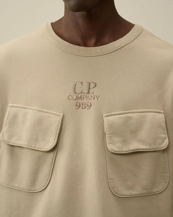 CP Company Sweatshirts Brushed And Emerized Diagonal Fleece Crew Neck Utility Sweatshirt Vintage Khaki Beige 8211 Man