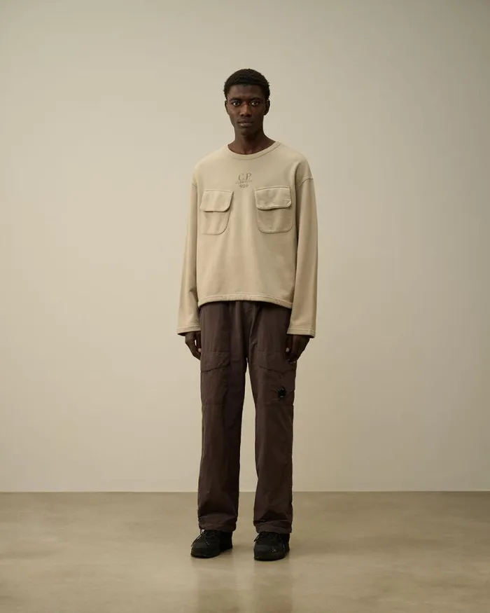 CP Company Sweatshirts Brushed And Emerized Diagonal Fleece Crew Neck Utility Sweatshirt Vintage Khaki Beige 8211 Man