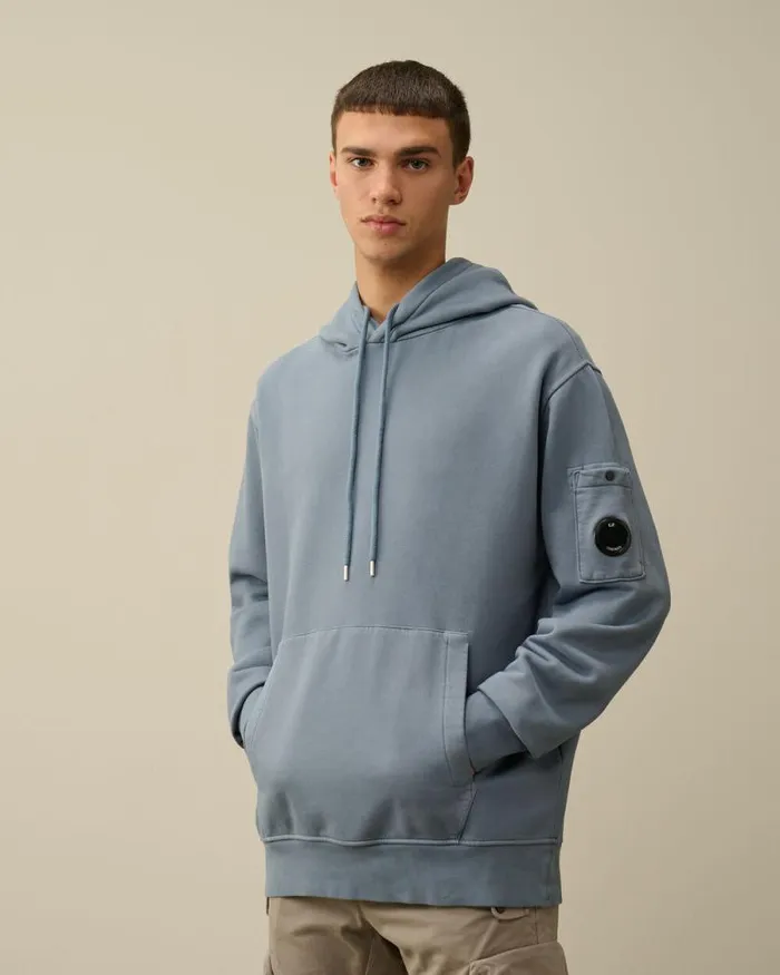 CP Company Sweatshirts Brushed And Emerized Diagonal Fleece Lens Hooded Sweatshirt Flint Stone Blue 8211 Man