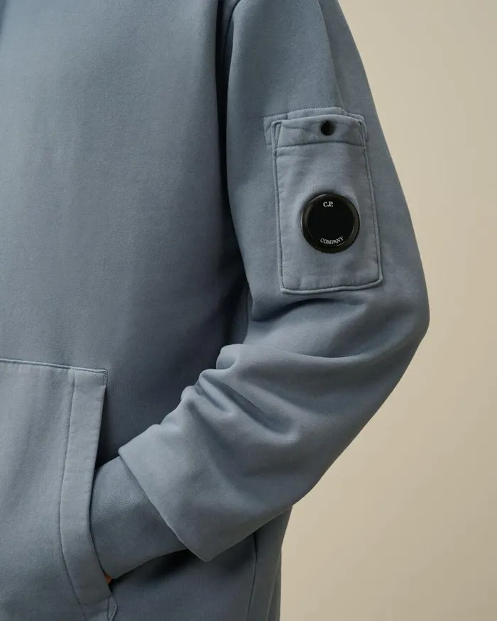 CP Company Sweatshirts Brushed And Emerized Diagonal Fleece Lens Hooded Sweatshirt Flint Stone Blue 8211 Man