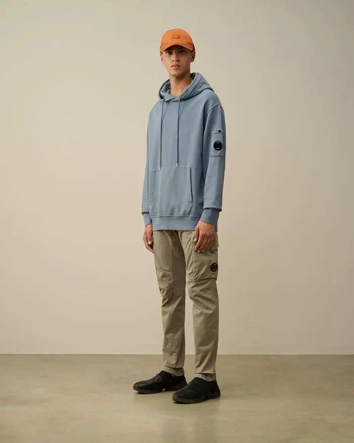 CP Company Sweatshirts Brushed And Emerized Diagonal Fleece Lens Hooded Sweatshirt Flint Stone Blue 8211 Man